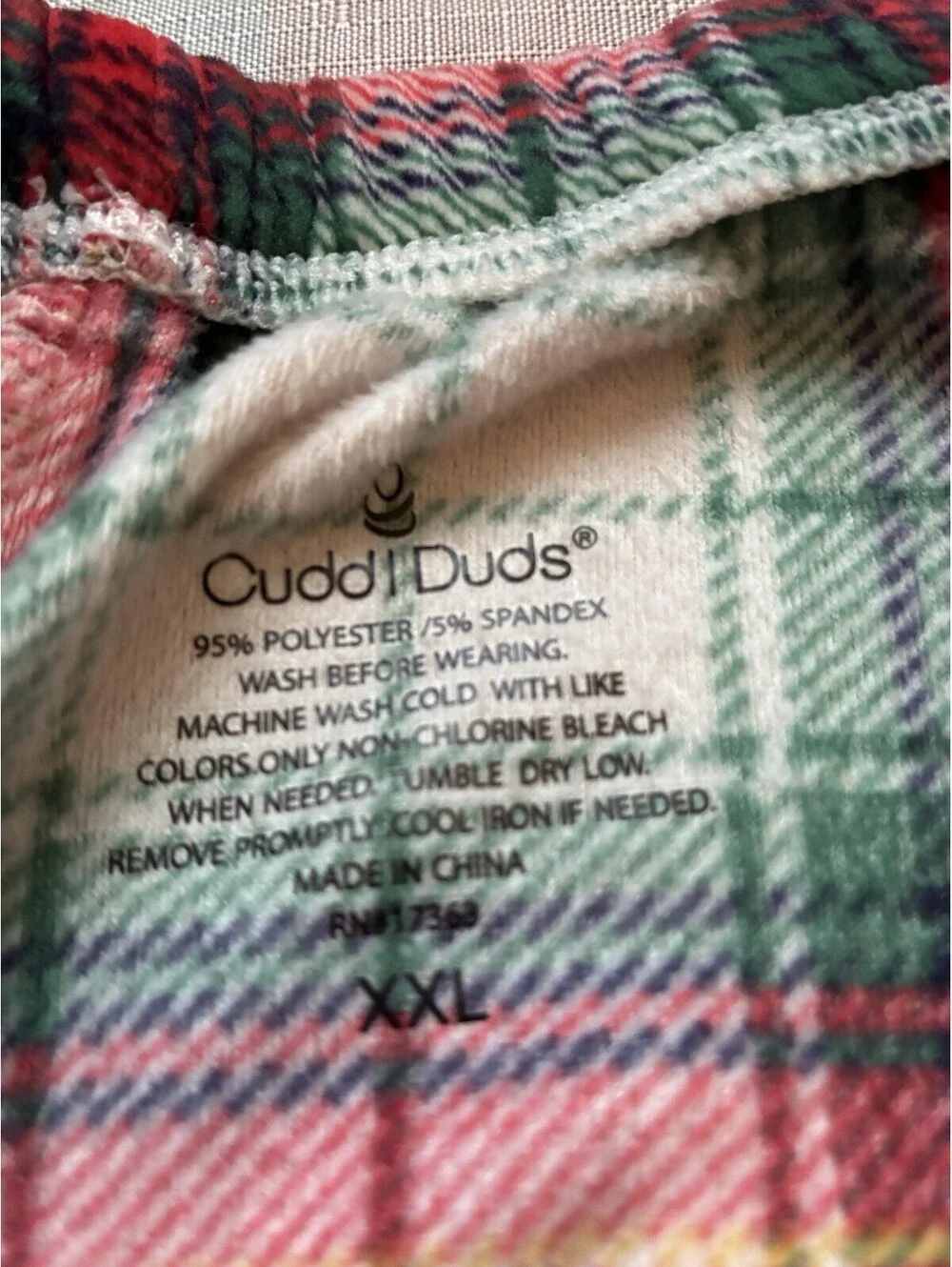 Cuddl Duds Men’s XXL Plaid Fleece PajamaPants RedGreen -0003